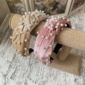 Pearl Headband Set - Mauve & Champagne